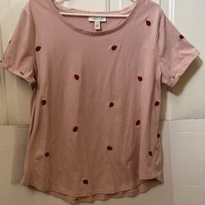 Vintage America strawberry embroidered pink Crewneck Tee